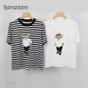 24 Womens Summer Bear Broidered Match Trickswear Striped Round Nou Sleeve Clain 16 aiguille mince Style