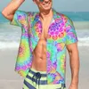 القمصان غير الرسمية للرجال صيف قميص هاواي الرجال شاطئ اللون ماندالا ماندالا الأكمام القصيرة على طراز الشارع تصميم بلوزات كبيرة الحجم