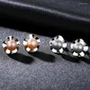 Stud Earrings 925 Sterling Silver Jewelry 6MM Pearl Earring Women Small Flower