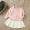 Kleidung Sets Mädchen Kleider Kleidung Herbst Winter Kinder Strickpullover Jacken Röcke 2pcs Partyanzug für Baby Wollkostüm Kinder