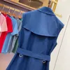 Dames Trench Coats Designer Dameskatoen mouwloze lange windjager Blue RJP4