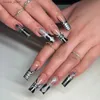 False unhas 24pcs caixões longos unhas falsas Snake shinestone Silver Flame Padrão Pressione Pressione as unhas da capa completa Wearable Women Ballet Fake Nails Y240419