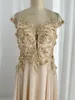 Vestidos de festa Champagne colorElegant curto -Sleeved Flores Chiffon Slim Tail Banquet Dress Skirt M1930