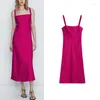 Casual Dresses MD Summer Straight Collar Dopamine Color Elegant Linen Blended Sling Dress 6666100