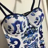 Designer Summer Beach Swimsuit Femmes Sexy Bikini Swimwear Blue and White Porcelain Imprime