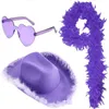 Basker 3st Pink Western Cowgirl Hat Glasses Feather Set For Women Halloween Costume Play Tiara Felt paljettklänning Dekor Party Supplies