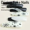 False Nails French Black Fake Nail Patch Glossy Snowflake Pattern Artificial Nails Full Cover Long Square Head False Nails Halloween Gifts Y240419