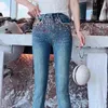 Kvinnors jeans Autumn Korean Fashion Sweet High midja Europeiska varor Lyxiga färgglada kristaller Slim Bootcut Pants Tide Tide