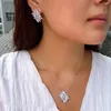 Necklace Earrings Set ThreeGraces Sparkling Marquise Cut Cubic Zirconia Leaf Stud And Pendant Party Jewelry For Women T1024