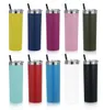 20oz Stainless Steel Skinny Tumbler Vacuum Insulated Straight Cup Water Bottle Beer Coffee Mug with Lid and Straws