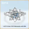 Wedding Rings EWYA GRA Certified 1-2CT Sunflower Moissanite Diamond Ring for Women S925 Sterling Silver 18K White Gold Plated Wedding Band 240419