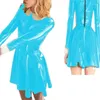 Robes décontractées doux collier de remin-down manche longue robe de ligne pvc en cuir slim mini-femmes sexy lolita gothique short