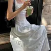 Casual jurken Solid Color Chest Geplooide Franse riem Jurk Mouwloze taille-gecontroleerd slank uitziend niche-ontwerp Eerste datum lang