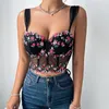 Tanks de mujeres Sexy Summer Toque Tiga de verano con bordado floral Diseño de botones sin respaldo y soporte de bajo auxil Camisole Sheer Mesh Fishbone