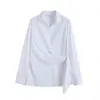 Женские блузки Женщины 2024 Зимний модный минный стиль кросс-узел V-образный рубашка ретро с длинным рукавом шика