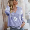 Women's Sweaters Autumn/Winter New Broken Long Sleeve Loose knit Small Flower V-neck Pullover Sweater fashion T Shirt tops