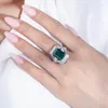 Anelli a grappolo Pansysen Vintage Silver 925 Gioielli 10x14 mm Emerald Cut Aquamarine Ring Aquamarine Anello 18K White Placed Anniversary Women Gift