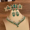 KMVEXO Baroque Gold Blue Color Crystal مجوهرات الزفاف مجموعات Rhinestone Tiaras Crown Marrings Netlace Set Wedding Dubai Jewelry 240419