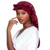 Soft Silky Long Satin Bonnet Sleeping Cap Women Elastic Hair Cap with Bow Tie for Comfortable Night Sleep