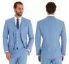Tuxedos 2020 Sky Blue Wedding Suits Slim Fit Bridegroom Tuxedos för män 3 stycken Groomsmen kostym Formell affärsjacka (jacka+byxor+väst)
