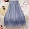 Skirts Fashion Solid Color Embroidered Flares Decoration Gauze Pleated Skirt Slim High Waisted All-match Lady Casual Z687