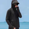 Kamizelki męskie Summer UV Słońca Płaszcze skóra płaszcza mężczyzn sportowa z kapturem z kapturem wiatrówki wiatrówki swobodne kurtki prowadzące sporty na świeżym powietrzu