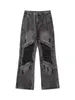 Mäns jeans Y2K Mens Zipper Design Stitching Fashion Pants Man Stretch Streetwear Motorcykel Biker denim Byxor American