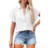 Blouses pour femmes 2024 Summer Stand Up Neck Cou Short Shirt Fashion Versatile Cardigan Single Breasted 3/4 Sleeve Top