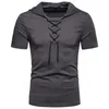 Nya europeiska och amerikanska mens hoodie Loose Tie Up Hip-Hop Casual Short Sleeved T-shirt 240415