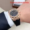 Womens AP pols horloge Royal Oak Series 26240or Rose Gold Black Belt Mens Fashion Plave Business Sports Back Transparant Mechanical Watch