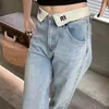 Markendesignerin für Frauen Jeans 2024 Herbst Revers Stickelbuchstaben Vintage Wäsche hohe Taille dünnes weites Bein