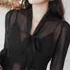 Frauenblusen Chiffon Bluse Sexy Strandtimen Frauen 2024 Sommerhemden für schwarzes Hemd transparent geknöpft