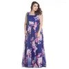 Casual Dresses Plus Size Women 6xl Beach Dress Summer O-Neck Chiffon Maxi Print