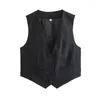 Women's Vests Korean Style Women Fashion Front Button Asymmetric Waistcoat Vintage V Neck Sleeveless Female Outerwear Chic Vest Tops