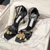 Designer Sandas Luxus Gold Blume Elegant Stiletto High Heel -Knöchelgurt Sandale