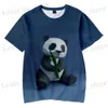 T-shirts voor heren Nieuwe Hot Fashion Summer 3D Panda Print T-shirt voor heren en dames schattige ronde nek korte slev Childrens all-match strt tops t240419