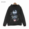 Hög version American Street Rhude Leopard Head English Tryckt tvättvatten slitna lösa män och kvinnors hoodies