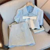 Bow Puff Short Sleeve Cardigan Blue Plaid Shirts Tweed Coat Wrap Hip kjolar Kvinnor Två Peice Set Crop Tops Suits 240412