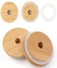 70mm86mm Wide Mouth Reusable Bamboo Lids Mason Jar Canning Caps with Straw Hole Non Leakage Silicone Sealing Wooden Covers Drinki5882413