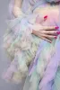 Unique Colorful Photo Shoot Evening Dresses Sexy See Through Ruffles Tulle Lace Pregnant Women Cape Dress Maternity Baby Shower