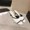 Tofflor sommarfjäder mångsidig öppen tå cool Instagram trendig högklackad kvinnors skor