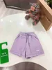 Varumärke Baby Tracksuits Summer Girls Short Sleeved Kid Kids Designer Kläder Storlek 100-160 cm Doll Bear Print T-shirt och Purple Shorts 24 April