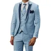 Herrkoppling himmelblå elegant män smart casual smal fit blazers hombre högkvalitativ anpassad 3 -bit set jacka byxväst kostym homme