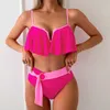 2024 o mais novo Biquíni Sexy Conjunto de Dopamina Fly Edge Nylon Bikini Terne Summer Summer Swimming Swimming Plant Print Swimsuits Resado de banho com almofadas de peito