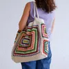 Bolsas de ombro Bolsa quadrada casual da vovó casual colorido bolsa de crochê fofa bolsas de tricô hippie vintage para mulheres de grande capacidade