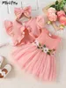 Mädchenkleider Prowow Babykleider mit Mantel rosa Waffeln Strickjacke und Stickkleid Prinzessin Geburtstagsfeier Kleid für Mädchen Baby Kinder D240419