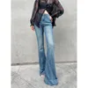 Jeans femminile Deeptown Y2K Flare vintage Donne High Wit Whip Gamba Blu pantaloni Dormine Autunno Corea Corea Gyaru Streetwear Pantaloni