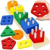 3D -pussel montessori träl sortering stapling leksaker småbarn förskola finmotor skicklighet leksak barn färg erkännande form sorterare pussel leksak 240419