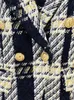 Top -Qualität EST FW Designeranzug Set Womens Slim sitzende Plaid Tweed Woll Blazer Jacke Rock 240412