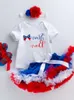 2024 Celebração American Carnival Recém -nascido Baby Cartoon Pack Pi Ha Yi Salia Pengpeng Conjunto do Dia da Independência Roupas para bebês